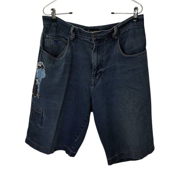 No Boundaries Y2K Blue Jean Long Shorts Size 36 Old School Hip Hop Swag - Picture 3 of 15
